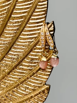 Tiny Rose Quartz and Zirconia Earring