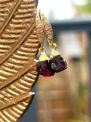 Rough Garnet Gemstone Drop Earring