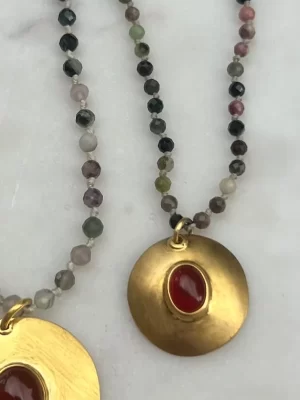 Small Mixed Agate & Amber Talis 22K Gold plated necklace