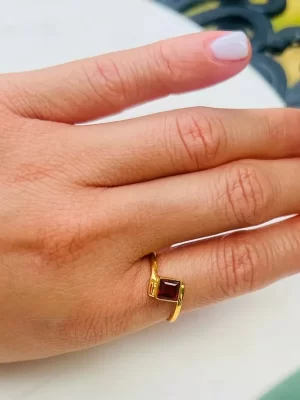 Garnet Square Pinky Ring 22k plated gold