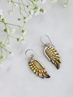 Bronze Carved Abalone Shell Sterling Silver Wing Earings