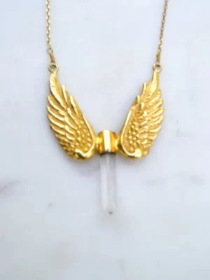 Gold Wings with Clear Quartz Clarity Necklace