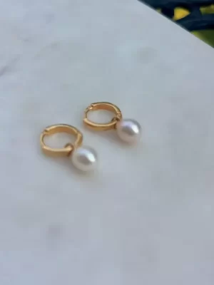 Gold Plated Huggie Pearl Earring