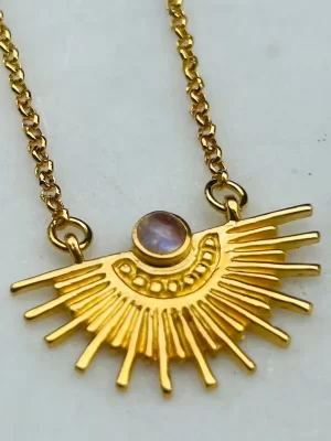 Sunray Clear Quartz and 22K Gold plated Necklace