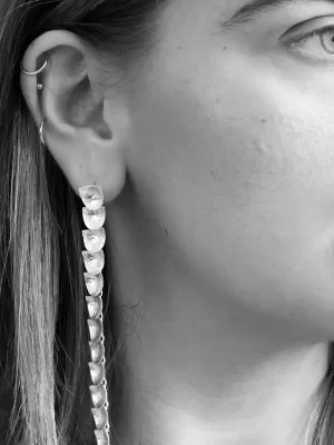 Long Silver Scale Earrings 15 links