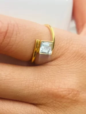 Square Light Aqua Pinky ring 22k plated gold