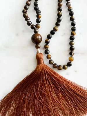 Tiger's Eye 108 Mala Bead Necklace for Strength and Power