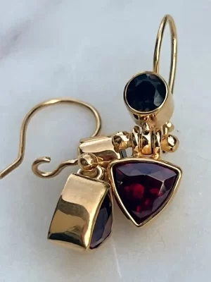 Garnet and Labradorite Triangle Drop Gold Plated Earring