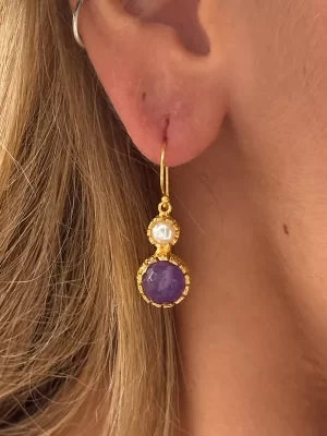 Amethyst and Pearl Filigree Drop Gold Plated Earring