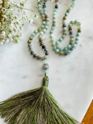 Sage Green Agate and Amazonite 108 Mala Necklace