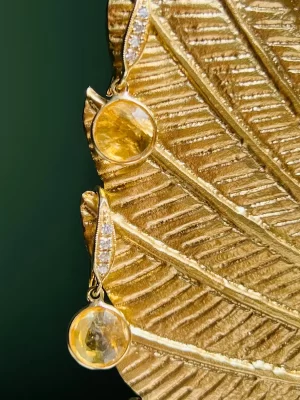 Gold Quartz and Zirconia Circle Drop Earring