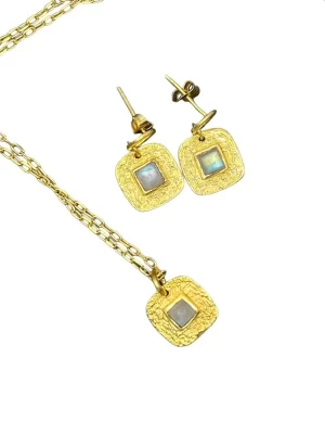 Gold plated Square Turquoise Earring and Necklace Set