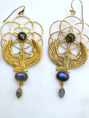 Goddess Brass Earings with Labradorite