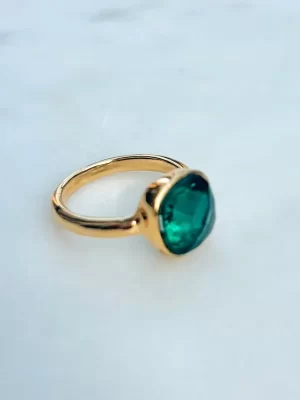 Square Demeter Green crystal 22k Gold plated Ring