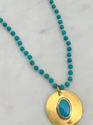 Large Turqouise Talis 22K Gold plated necklace