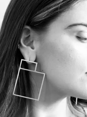 Square Space Silver Earrings