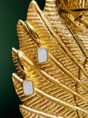Moonstone Rectangle Gold Drop Earring