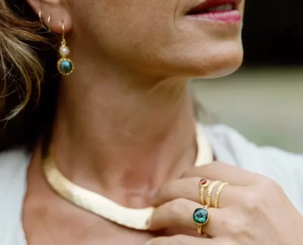 Square Demeter Green crystal 22k Gold plated Ring - Teja Jewellery